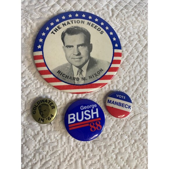 Vintage Nixon Bush Goldwater and Manbeck Vote Political Pin Button set - Picture 10 of 11
